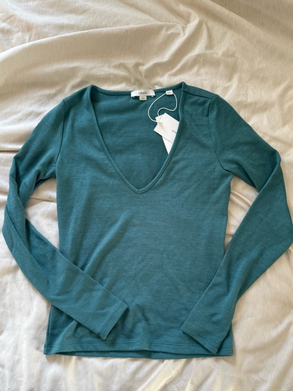 Vince Deep Teal Long-Sleeve V-Neck Top